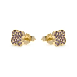 Pendientes de Plata de Ley 925 y Circonita Amatista acabado en oro amarillo 18k - Alsion
