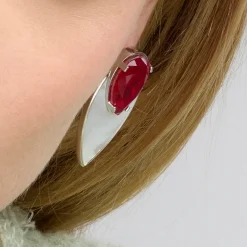 Pendientes de Plata de Ley 925 y Cuarzo Hidrotermal Cereza acabado rodio - Grywi