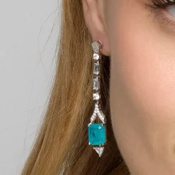 Pendientes de Plata de Ley 925 y Cuarzo Hidrotermal Verde Paraiba acabado rodio - Slaran