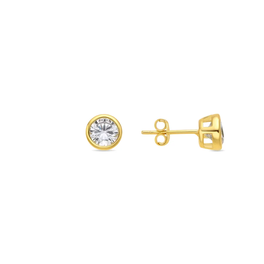 Pendientes de Plata de Ley 925 de 6mm con Circonita acabados en Oro Amarillo de 18k- Basili
