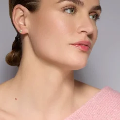 Pendientes de Plata de Ley 925 de 6mm con Circonita acabados en Oro Amarillo de 18k- Basili