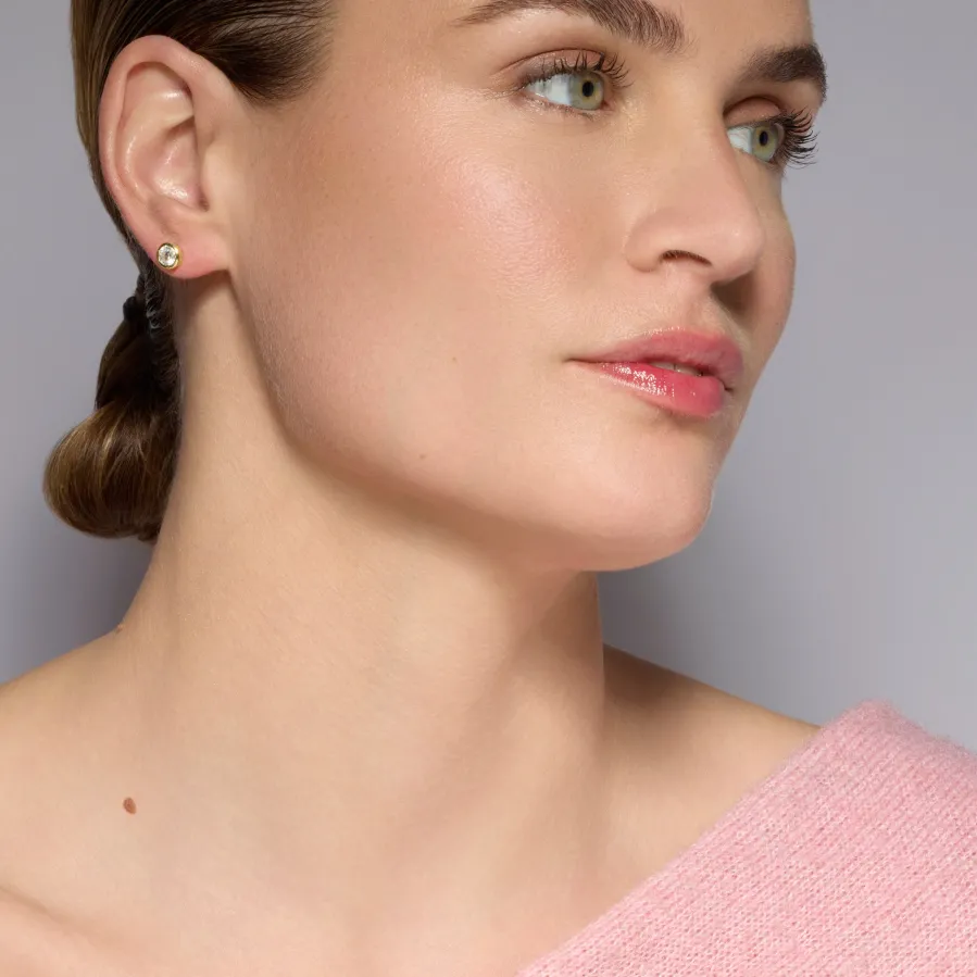 Pendientes de Plata de Ley 925 de 6mm con Circonita acabados en Oro Amarillo de 18k- Basili