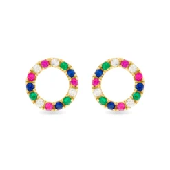 Pendientes de Plata de Ley 925 con Circonita Multicolor acabados en oro amarillo 18K - Machi