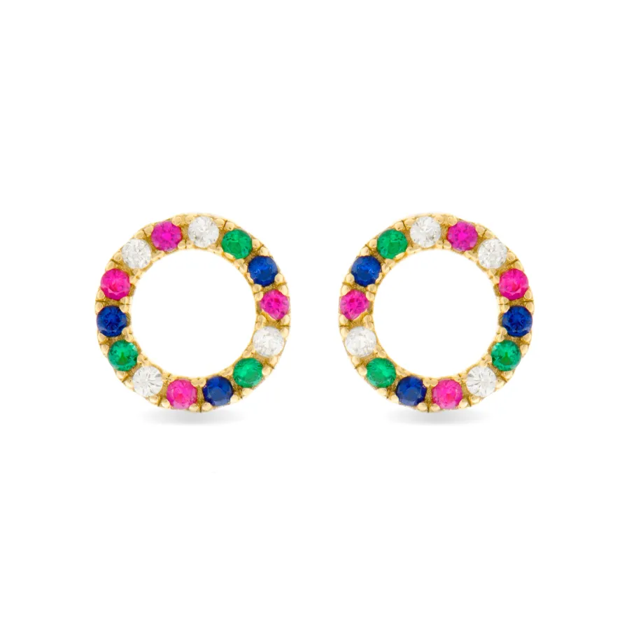 Pendientes de Plata de Ley 925 con Circonita Multicolor acabados en oro amarillo 18K - Machi