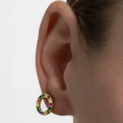 Pendientes de Plata de Ley 925 con Circonita Multicolor acabados en oro amarillo 18K - Machi