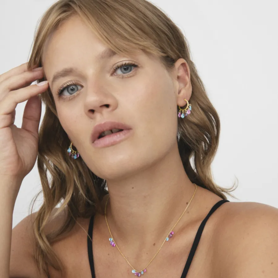Pendientes de Plata de Ley 925 con Circonita Multicolor acabados en oro amarillo 18K - Onxo