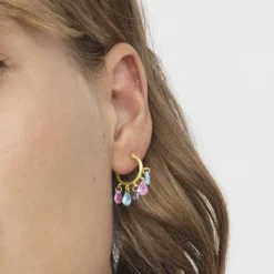 Pendientes de Plata de Ley 925 con Circonita Multicolor acabados en oro amarillo 18K - Onxo