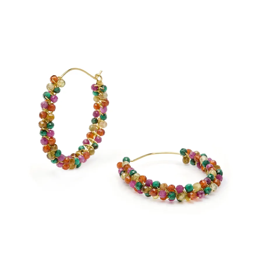 Pendientes de Plata de Ley 925 y Turmalina Multicolor acabado en oro amarillo 18k - Rend
