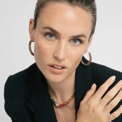 Pendientes de Plata de Ley 925 y Turmalina Multicolor acabado en oro amarillo 18k - Rend