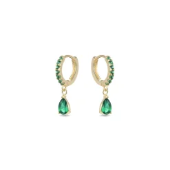 Pendientes de Plata de Ley 925 con Circonita Esmeralda acabados en oro amarillo 18K - Intheon