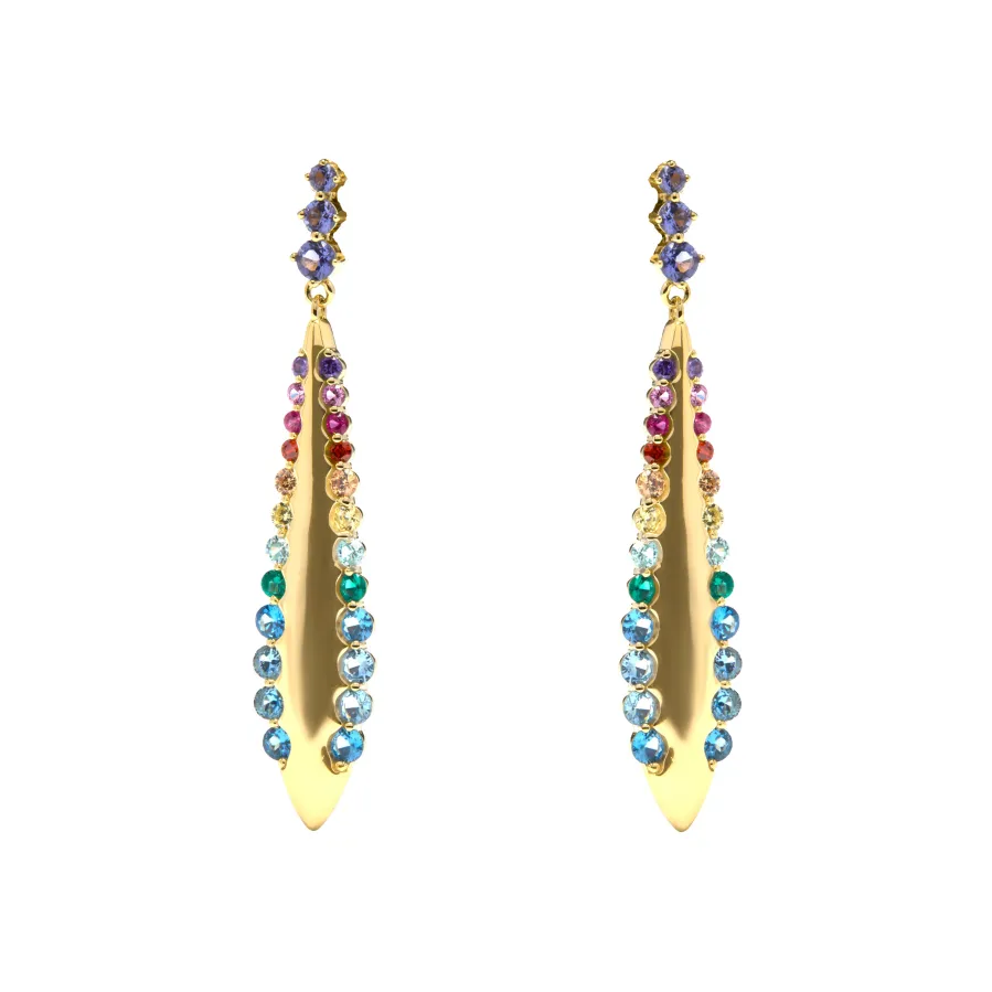 Pendientes de Plata de Ley 925 y Circonita Multicolor acabado en oro amarillo 18k - Monrew