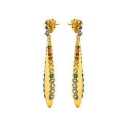 Pendientes de Plata de Ley 925 y Circonita Multicolor acabado en oro amarillo 18k - Monrew