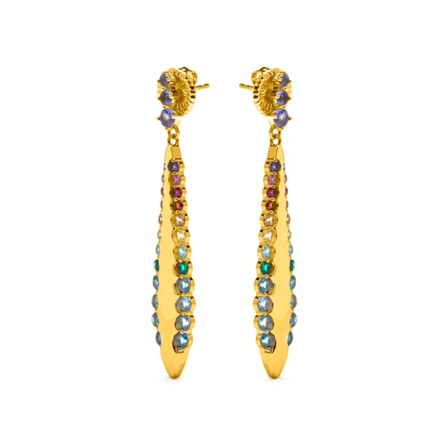 Pendientes de Plata de Ley 925 y Circonita Multicolor acabado en oro amarillo 18k - Monrew