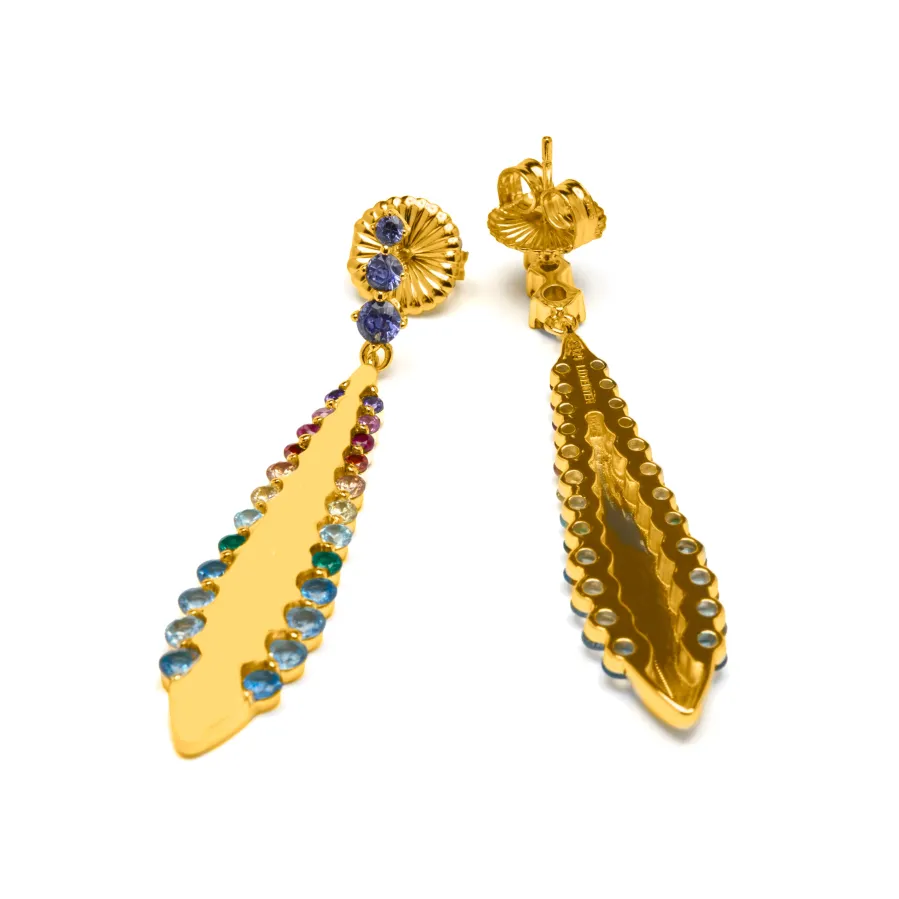 Pendientes de Plata de Ley 925 y Circonita Multicolor acabado en oro amarillo 18k - Monrew