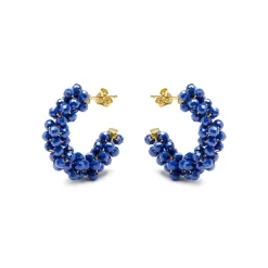 Pendientes de Plata de Ley 925 y Cristal Azul Oscuro acabado oro amarillo de 18k - Silka