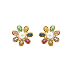 Pendientes de Plata de Ley 925 y Circonita Multicolor acabado en oro amarillo 18k - Bosul