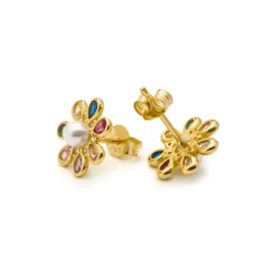 Pendientes de Plata de Ley 925 y Circonita Multicolor acabado en oro amarillo 18k - Bosul