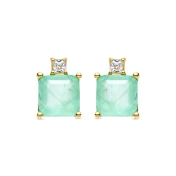 Pendientes de Plata de Ley 925 y Cuarzo Hidrotermal Verde Pastel acabado oro 18k - Ryox
