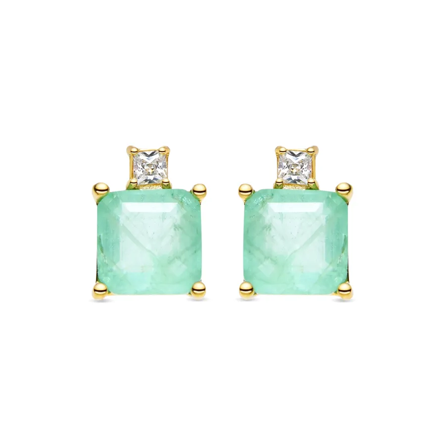 Pendientes de Plata de Ley 925 y Cuarzo Hidrotermal Verde Pastel acabado oro 18k - Ryox