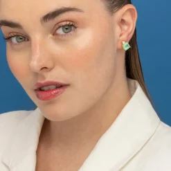 Pendientes de Plata de Ley 925 y Cuarzo Hidrotermal Verde Pastel acabado oro 18k - Ryox