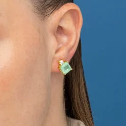 Pendientes de Plata de Ley 925 y Cuarzo Hidrotermal Verde Pastel acabado oro 18k - Ryox