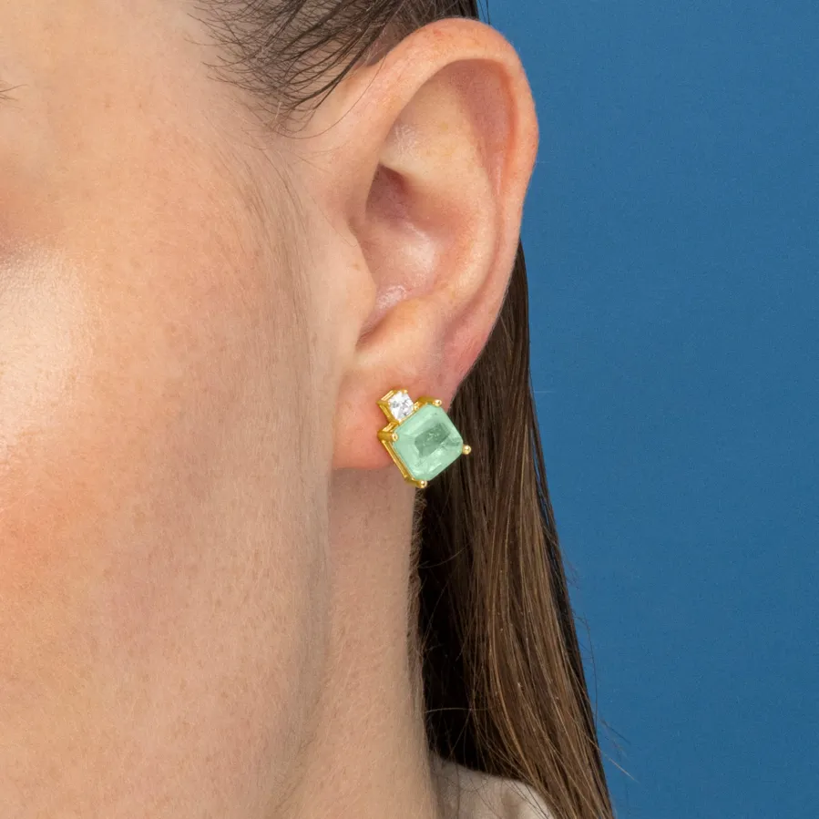 Pendientes de Plata de Ley 925 y Cuarzo Hidrotermal Verde Pastel acabado oro 18k - Ryox