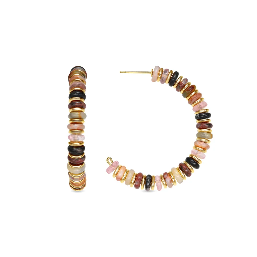 Pendientes de Plata de Ley 925 y Agata Multicolor acabado oro amarillo de 18k Umex