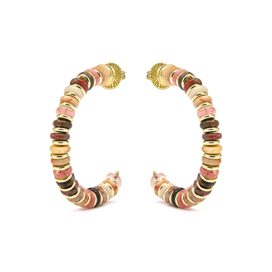Pendientes de Plata de Ley 925 y Agata Multicolor acabado oro amarillo de 18k Umex