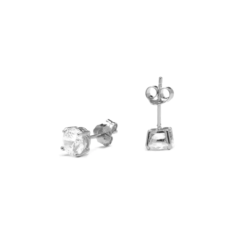 Pendientes de plata de ley 925de 6mm con Circonita acabados en rodio - Básico