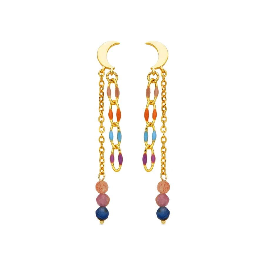 Pendientes de Plata de Ley 925 y Cristal Multicolor acabado oro 18k - Liesi