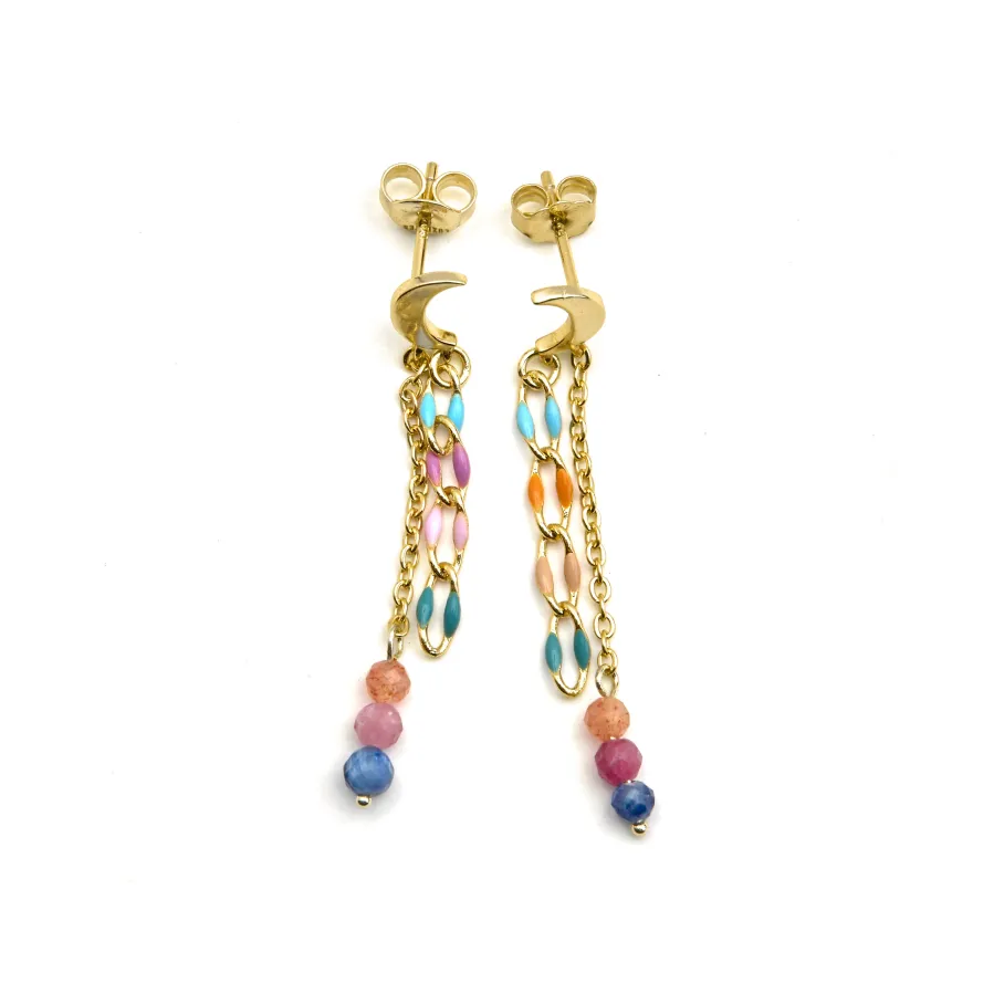 Pendientes de Plata de Ley 925 y Cristal Multicolor acabado oro 18k - Liesi