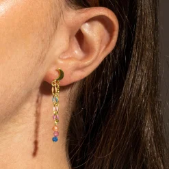 Pendientes de Plata de Ley 925 y Cristal Multicolor acabado oro 18k - Liesi