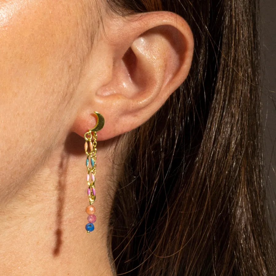 Pendientes de Plata de Ley 925 y Cristal Multicolor acabado oro 18k - Liesi