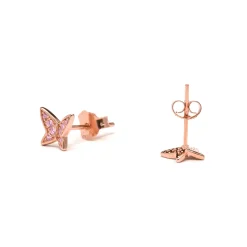 Pendientes de Plata de Ley 925 con Circonita Brillante acabados en oro rosa 18K - Mariposa