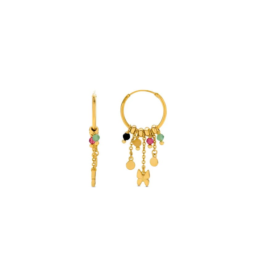 Pendientes de Plata de Ley 925 con Cristal Multicolor acabados en oro amarillo 18K - Mariposa