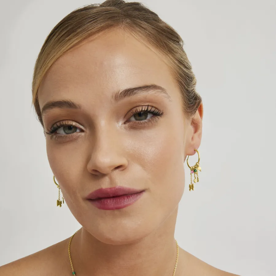 Pendientes de Plata de Ley 925 con Cristal Multicolor acabados en oro amarillo 18K - Mariposa