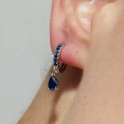 Pendientes de Plata de Ley 925 con Circonita Zafiro acabados en rodio - Intheon