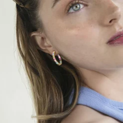 Pendientes de Plata de Ley 925 con Circonita Multicolor acabados en oro amarillo 18K - Azarlo