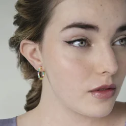 Pendientes de Plata de Ley 925 con Circonita Multicolor acabados en oro amarillo 18K - Azarlo