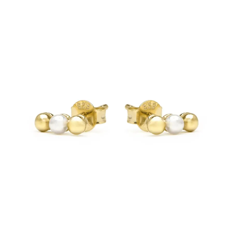 Pendientes de Plata de Ley 925 y Perla Blanca acabado en oro amarillo 18k - Zalex