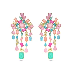 Pendientes de Plata de Ley 925 y Cuarzo Hidrotermal Multicolor acabado oro amarillo de 18k - Pangha