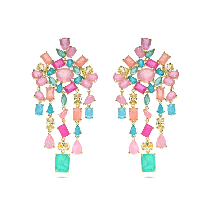 Pendientes de Plata de Ley 925 y Cuarzo Hidrotermal Multicolor acabado oro amarillo de 18k - Pangha