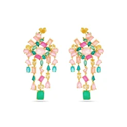 Pendientes de Plata de Ley 925 y Cuarzo Hidrotermal Multicolor acabado oro amarillo de 18k - Pangha