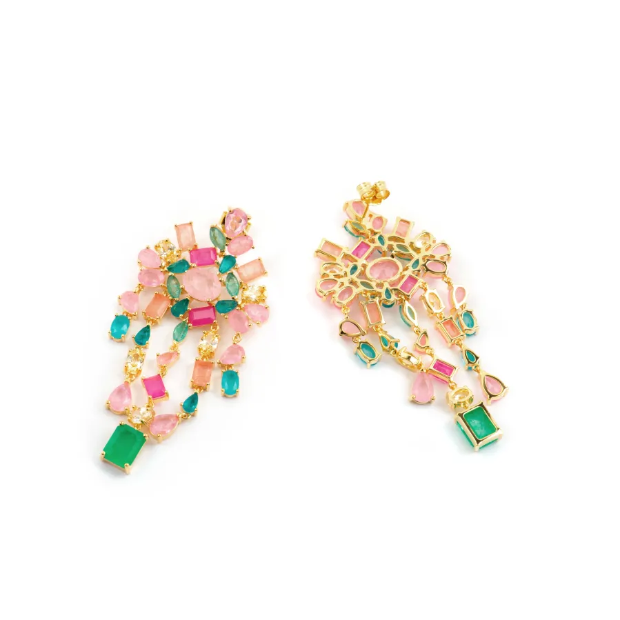 Pendientes de Plata de Ley 925 y Cuarzo Hidrotermal Multicolor acabado oro amarillo de 18k - Pangha