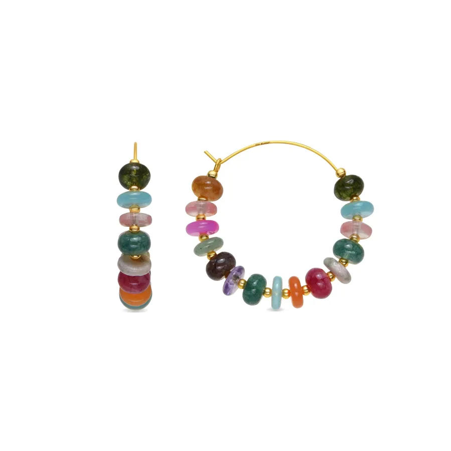 Pendientes de Plata de Ley 925 y Agata Multicolor acabado oro amarillo de 18k - Laha