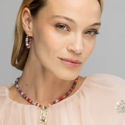Pendientes de Plata de Ley 925 y Agata Multicolor acabado oro amarillo de 18k - Laha