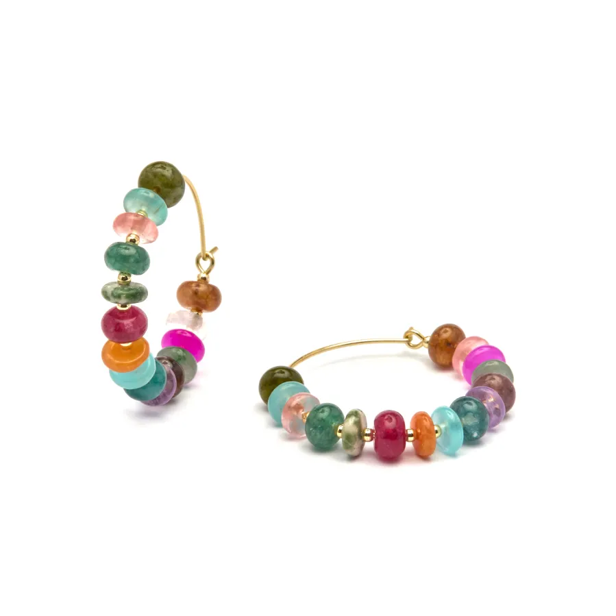 Pendientes de Plata de Ley 925 y Agata Multicolor acabado oro amarillo de 18k - Laha