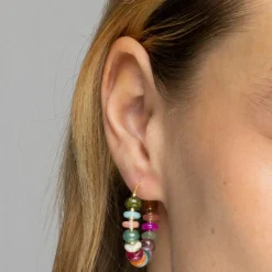 Pendientes de Plata de Ley 925 y Agata Multicolor acabado oro amarillo de 18k - Laha