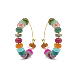 Pendientes de Plata de Ley 925 y Agata Multicolor acabado oro amarillo de 18k - Laha