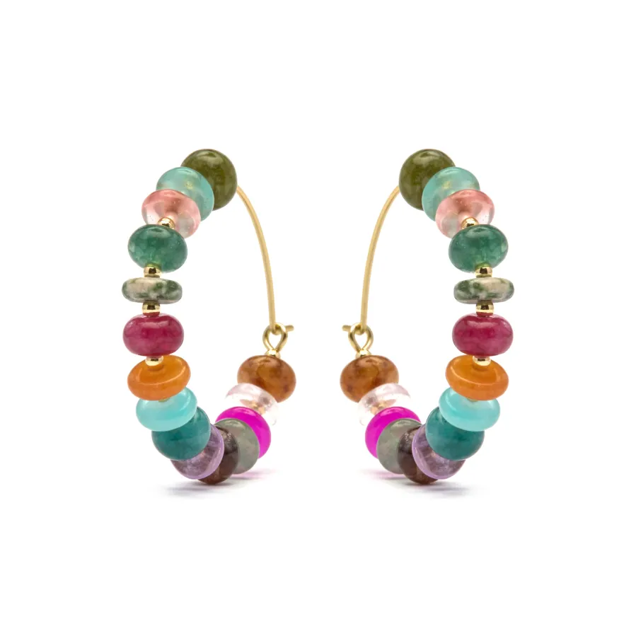 Pendientes de Plata de Ley 925 y Agata Multicolor acabado oro amarillo de 18k - Laha